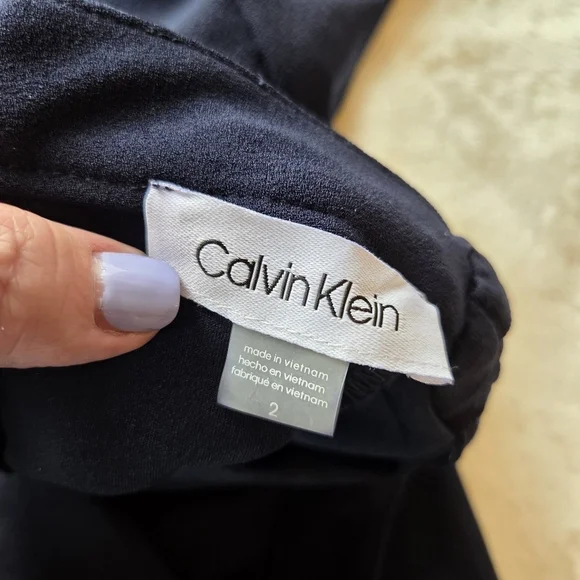 ‼️3/$30‼️Calvin Klein Tie-Neck Scuba Crepe Dress Womens 2 Navy High Neck Zip - Picture 15 of 16